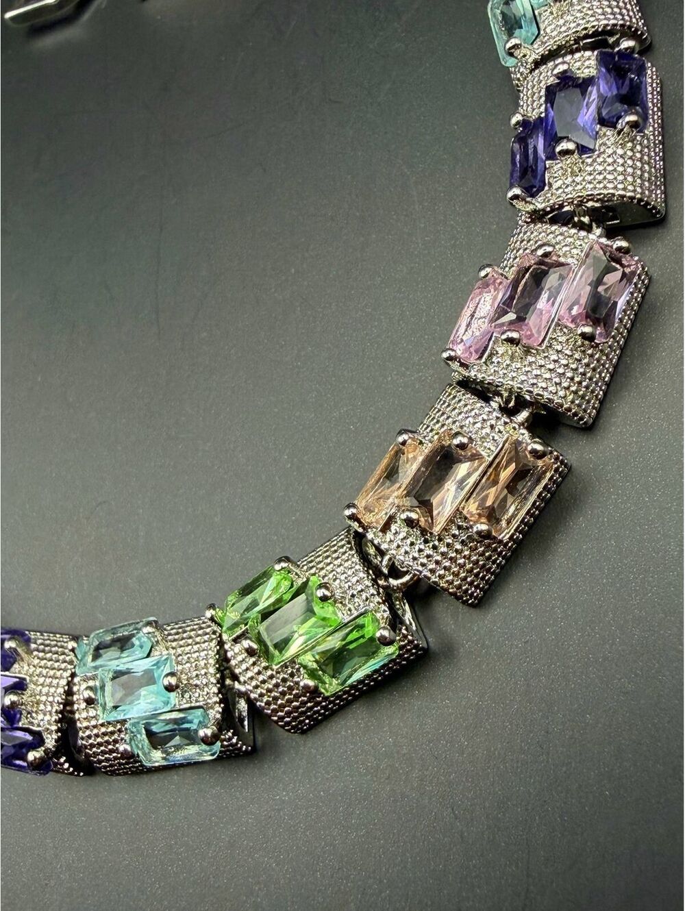 candy+clover multicolor crystal silver tone bracelet